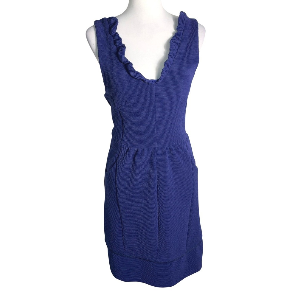 MAEVE ANTHROPOLOGIE NWT Medium Blue Textured Ruffled Ottoman V-Neck Dress